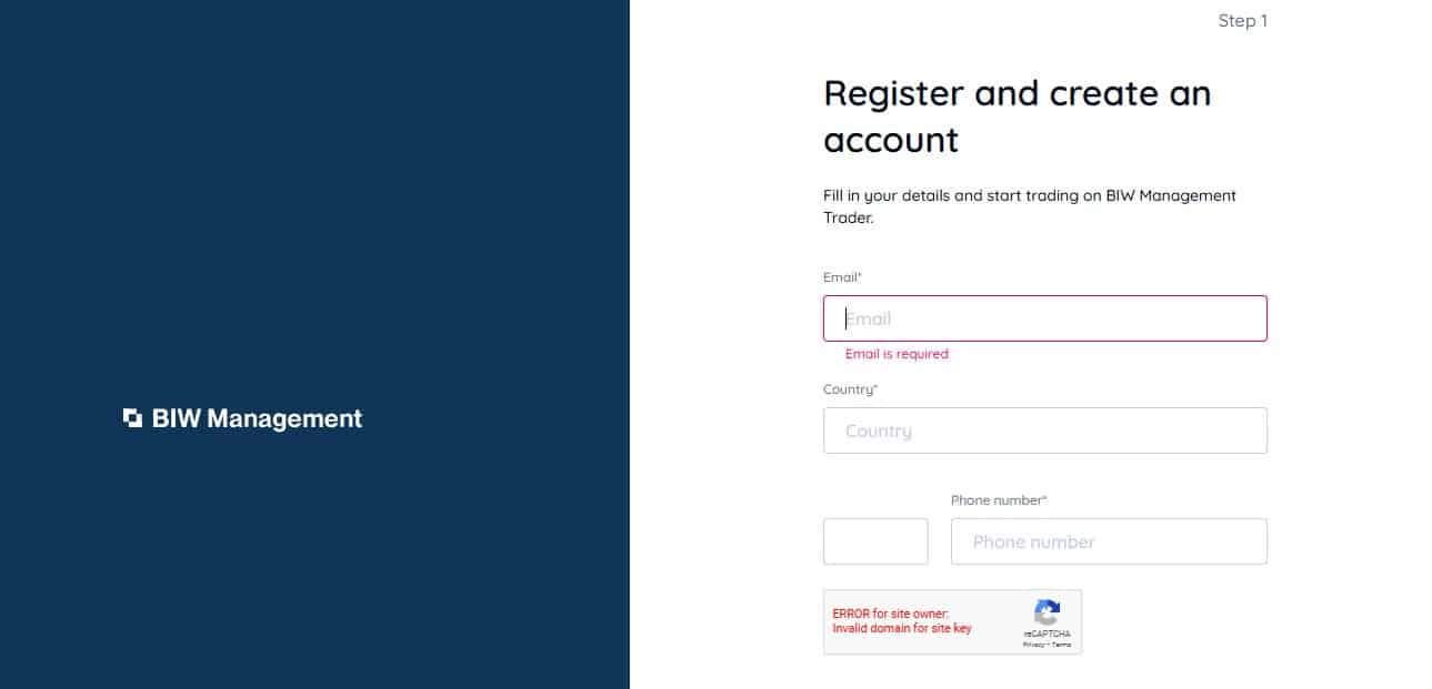 BIW Management Registration Page