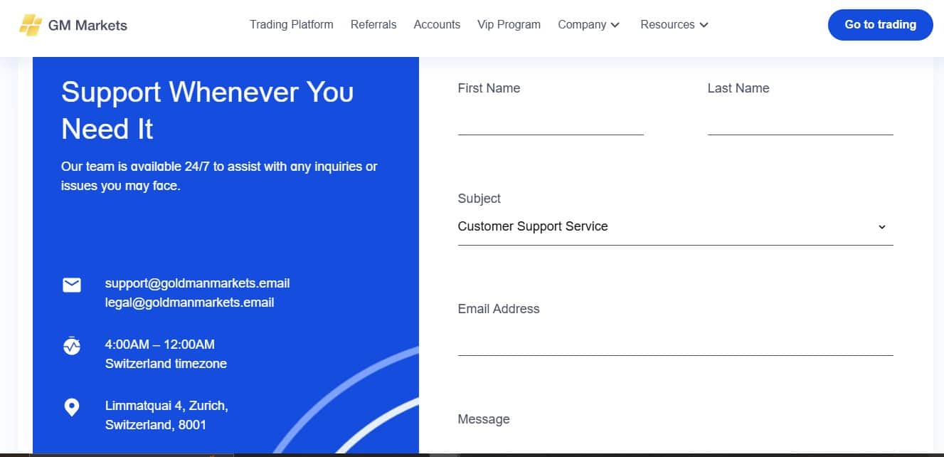 Goldman markets Customer Support
